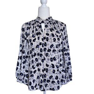 Rebecca Taylor Silk Floral High-Neck Long Sleeve Blouse Size 4